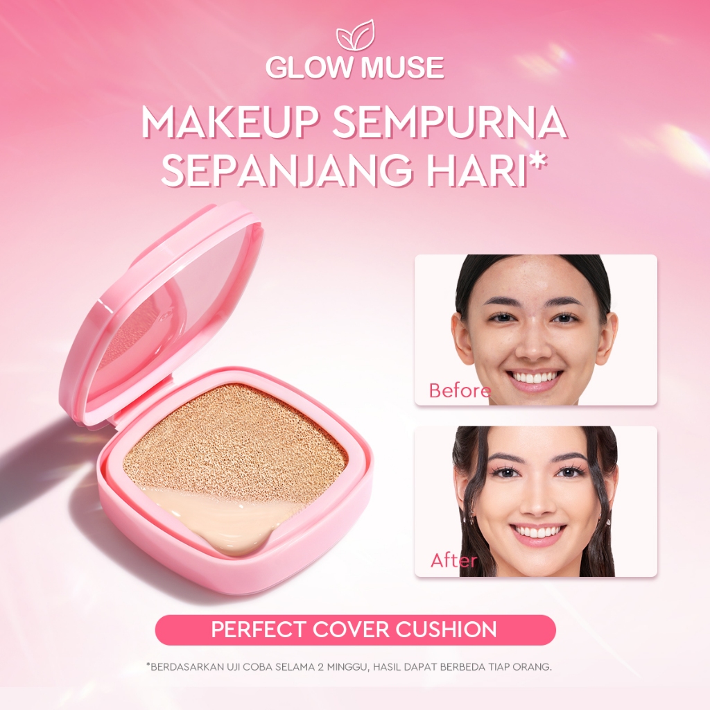 [100% ORI]Glad2Glow Perfect cover cushion  Setting  dengan kandungan skincare mencegah kekusaman dan