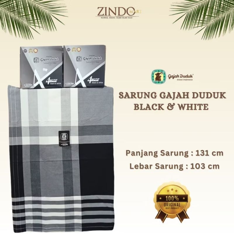 SARUNG GAJAH DUDUK BLACK & WHITE 4 MOTIF / SARUNG DEWASA HITAM PUTIH