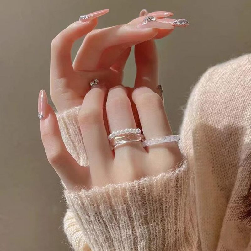 Cincin korea set isi 3pcs cincin manik mutiara mini cincin gelombang wavy ring set cincin estetik ko