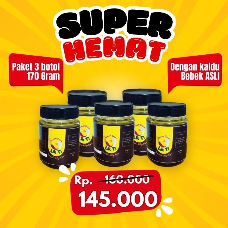 

PAKET Hemat Sambal bebek bumbu rempah hitam hemat kemasan 5 botol 170 gram