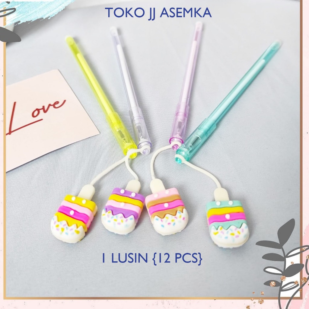 

12 PCS PULPEN GANTUNGAN ICE CREAM KARET LUCU UNIK ALAT TULIS SEKOLAH TERMURAH