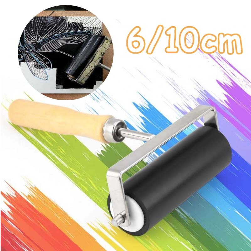 

1pcs Karet Penutup Roller Roller Wooden Handle Roll Grafis Untuk Printmaking Roler Karet Roller Karet Rubber