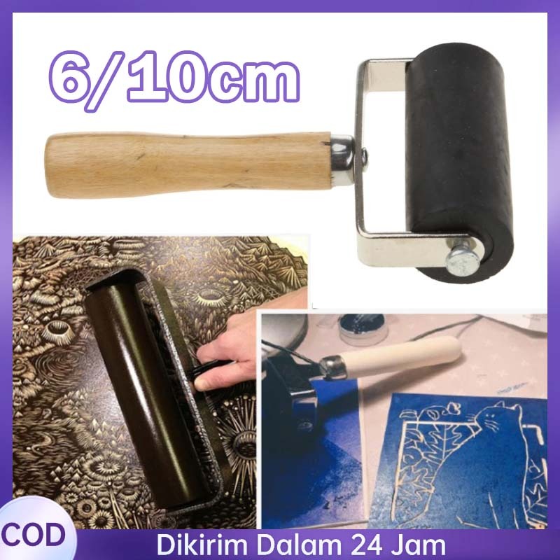 

6cm/10cm Karet Pinggang Rol Art Roller Roller Wooden Handle Rubber Roller Ink Roller Roll Grafis Untuk Printmaking