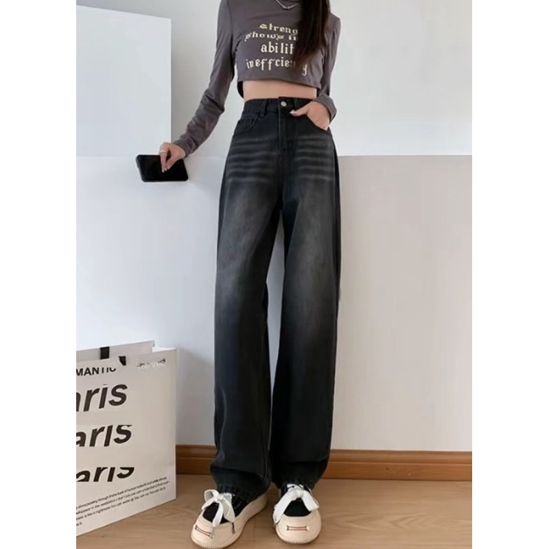 Highwaist  Baggy Loose Jeans Wanita - Celana Baggy Jeans Retro Washed Loose Wanita  Kekinian