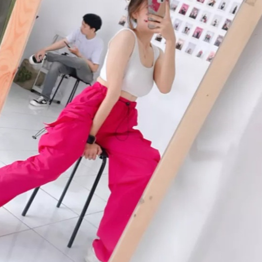 Cargo Pants - Celana Cargo Parasut Panjang Pink Streetwear Unisex