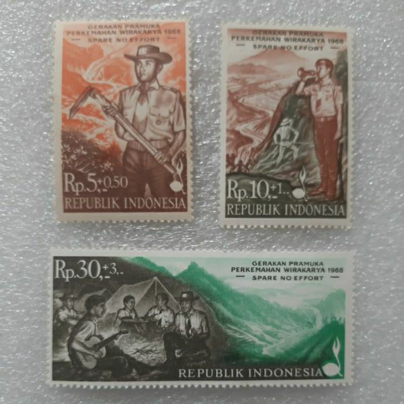 

Perangko Gerakan Pramuka Perkemahan Wirakarya 1968 Jamboree set 3 prangko