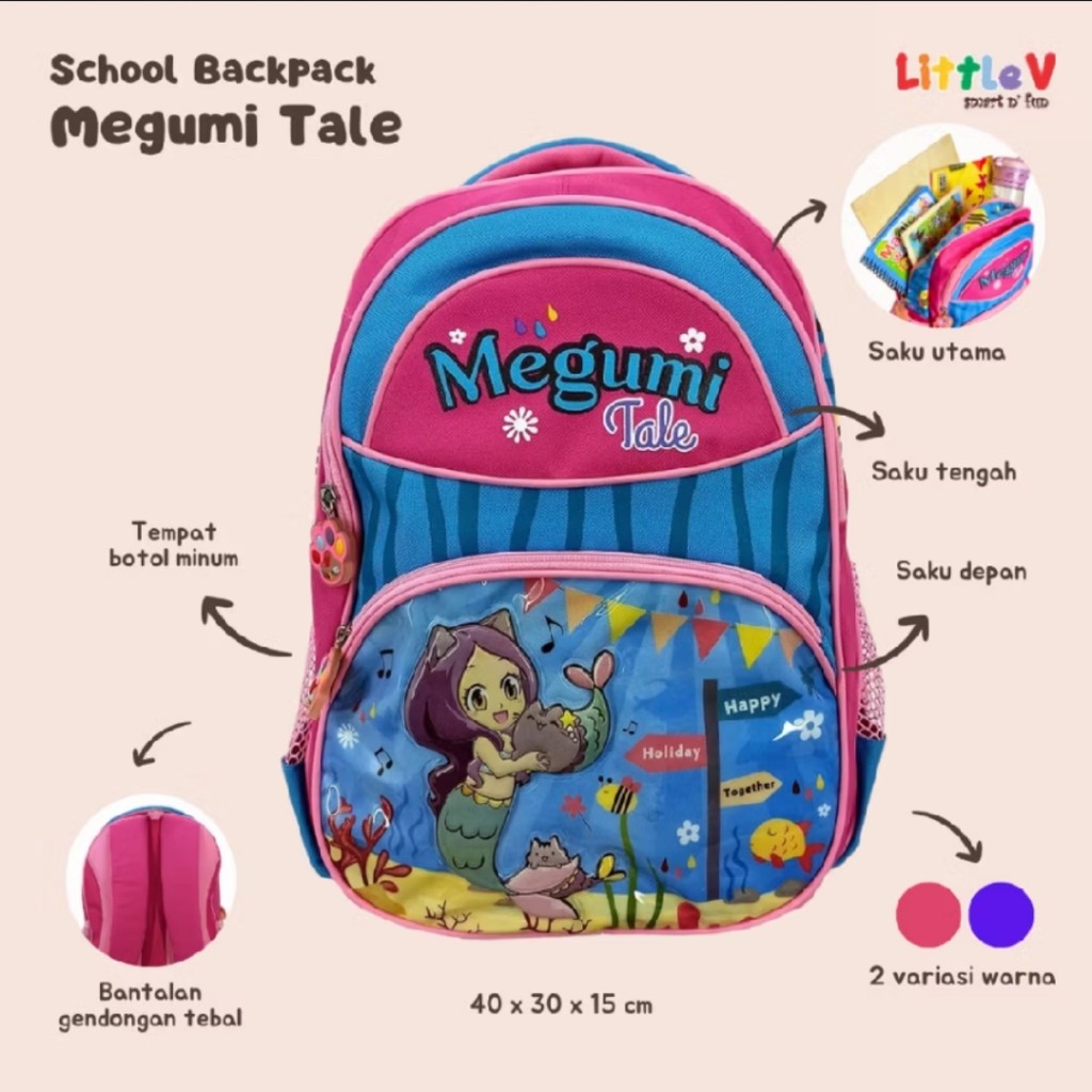 Tas Ransel Backpack Sekolah Anak Perempuan Little V Original Megumi Tale