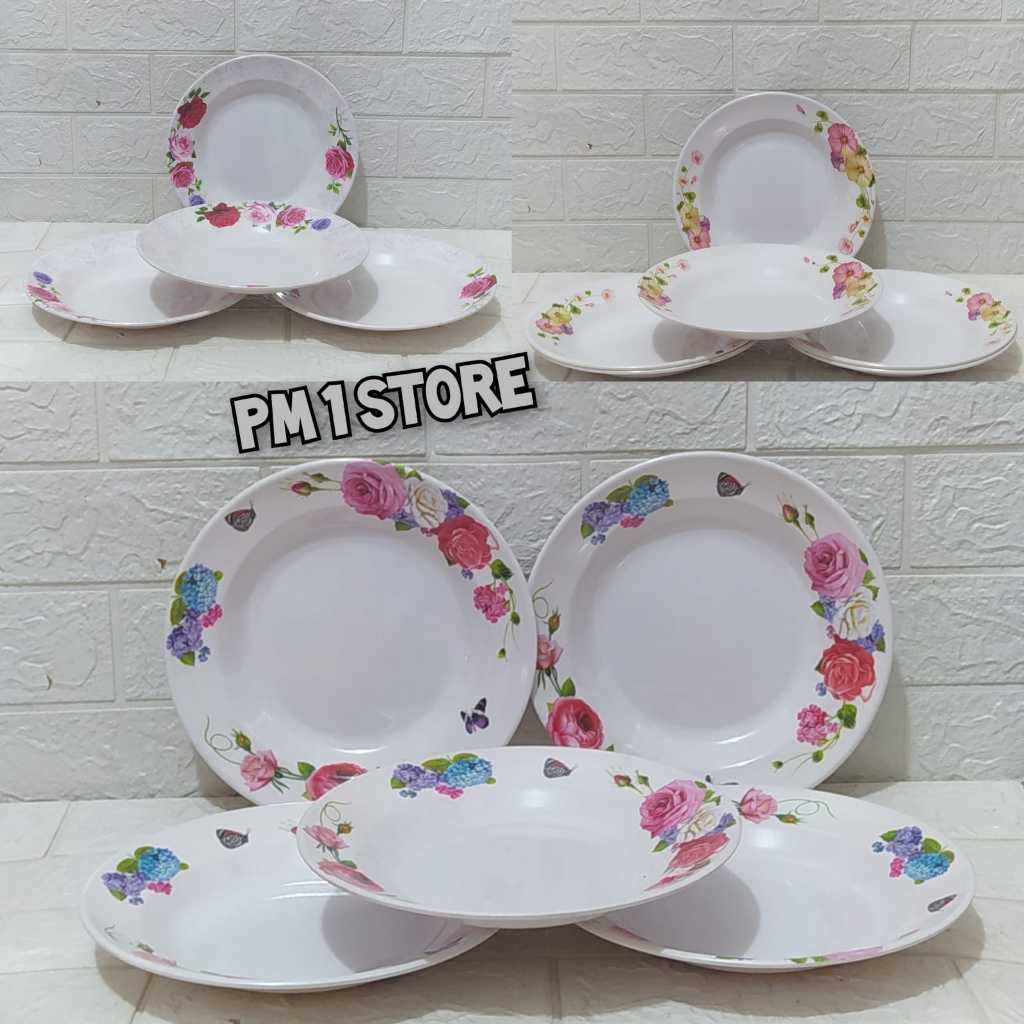 PIRING BULAT MELAMIN ORI MOTIF BUNGA TEBAL ANTI PECAH | 6PCS PIRING MELAMIN ASLI