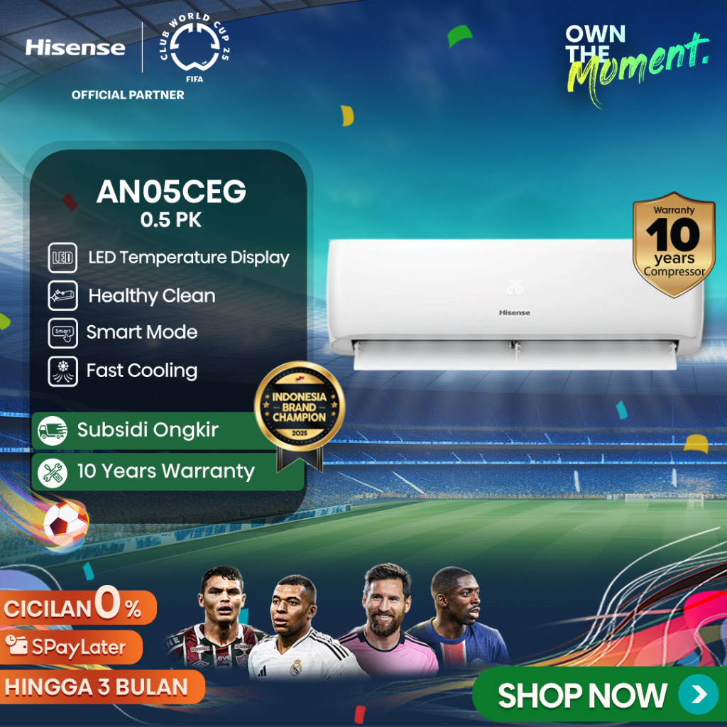 Hisense AC Air Conditioner Standard 0.5PK/1/2PK - AN05CEG (Indoor+Outdoor Unit Only)[Smart Mode][Sel