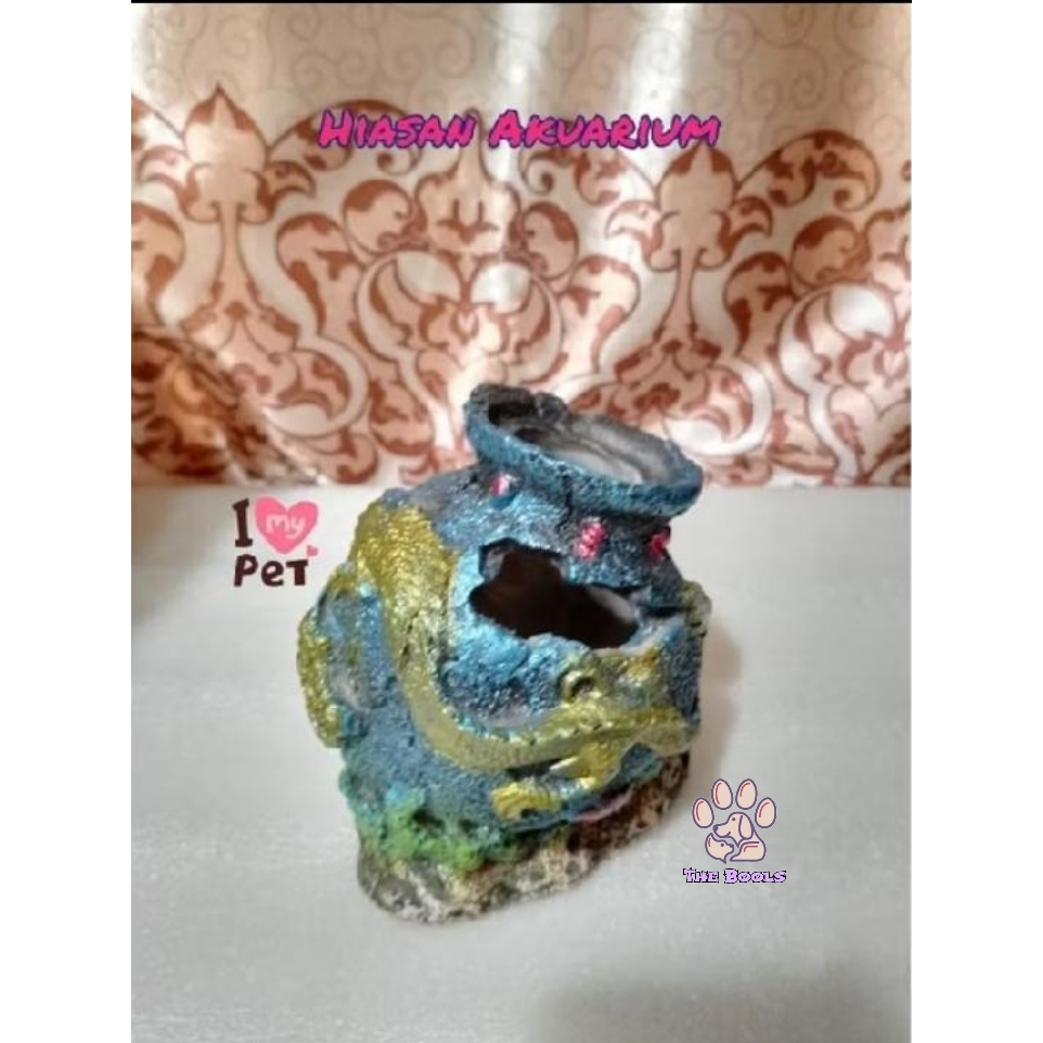 (The bool's) Hiasan aquarium fiber gentong naga mainan