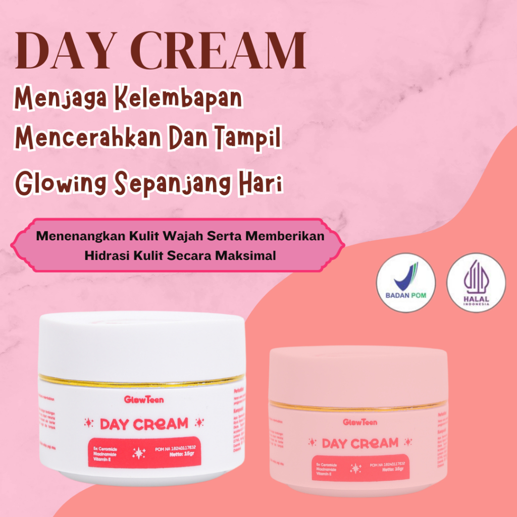 Glowteen Cream Siang Bedak Pencerah Wajah Kusam Glowing Penghilang bintik Hitam Flek BPOM