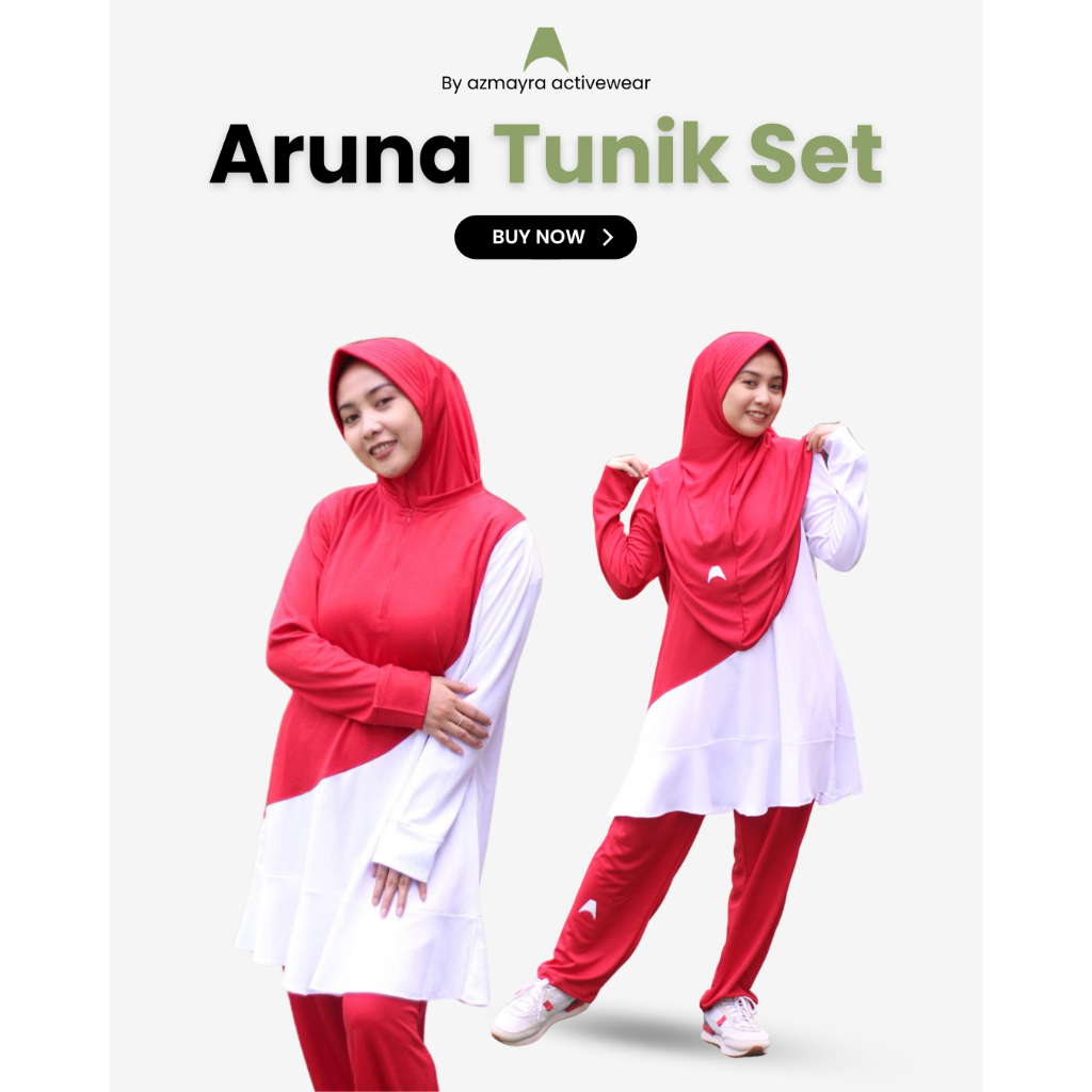 AZMAYRA Aruna Set Merah Putih / Setelan Olahraga Muslimah / Tunik + Celana