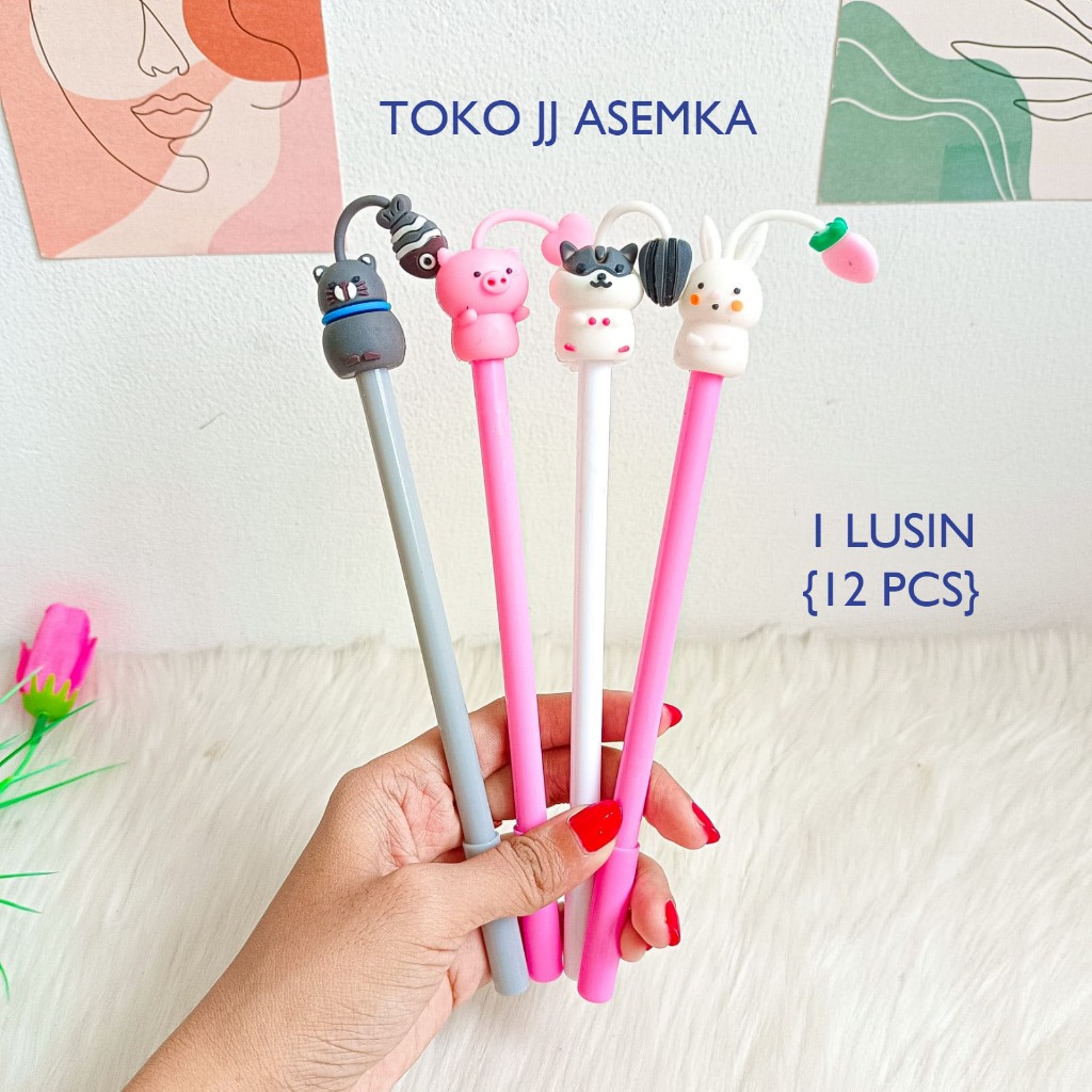 

12 PCS PULPEN GEL ANIMAL KARET LUCU UNIK KARAKTER ALAT TULIS SEKOLAH TERMURAH