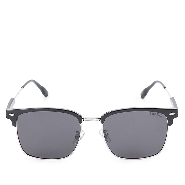 Urban State - Polarized Stainless Frame Clubmaster Square Sunglasses - Black Black