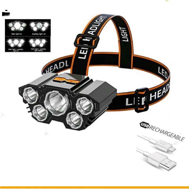 [ Kinmashop ] Senter Kepala 40 Watt L-T21 5 Led Rechargerable 4 Mode Cahaya Lampu Senter 50Watt