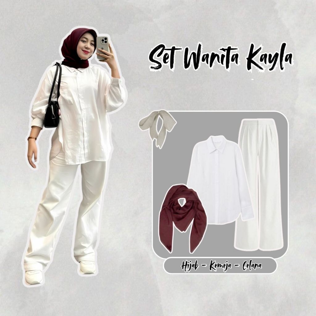 Outfit Kayla (Kemeja - Hijab - Celana) Oneset Wanita Outfit Korean Style - KB50