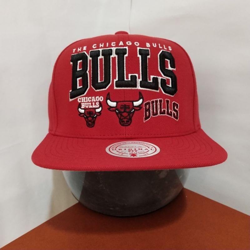 Topi Mitchell & Ness Original 100% NBA Chicago Bulls Champions Stack Red New