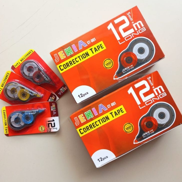

Ay00! Correction Tape / Tip-Ex Kertas Roll Jenia CT-001 12M x 5mm - 1 lusin isi 12 pcs