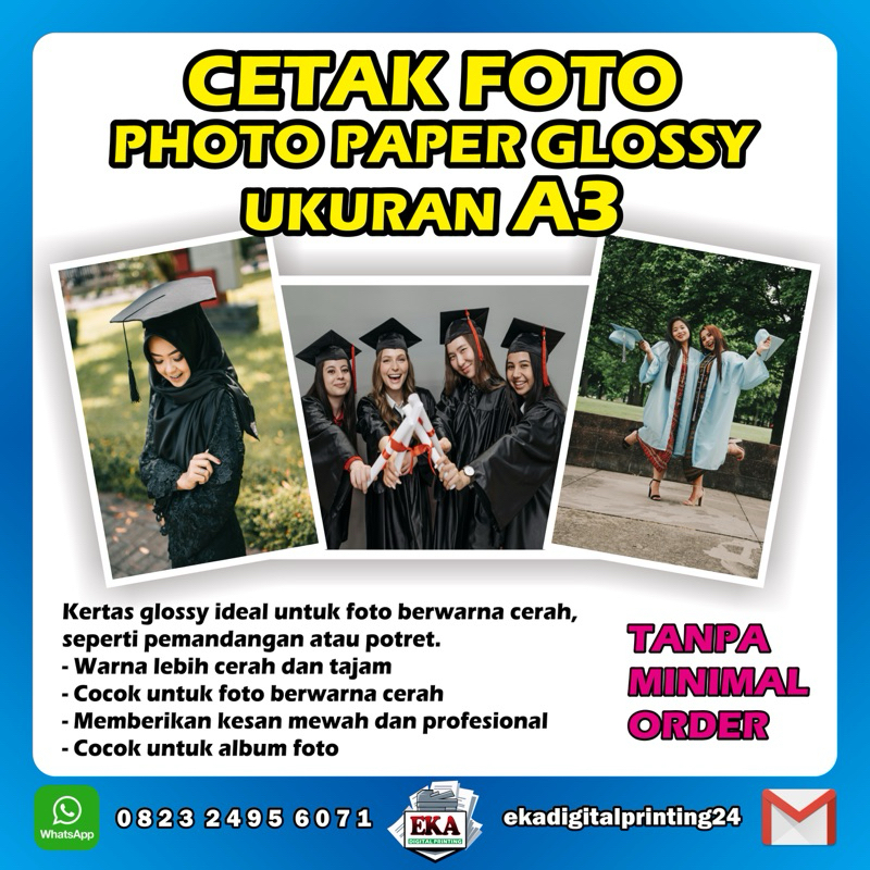 

Cetak foto gloosy ukuran A3 | Cetak foto wisuda | Foto keluarga | Foto pernikahan/wedding