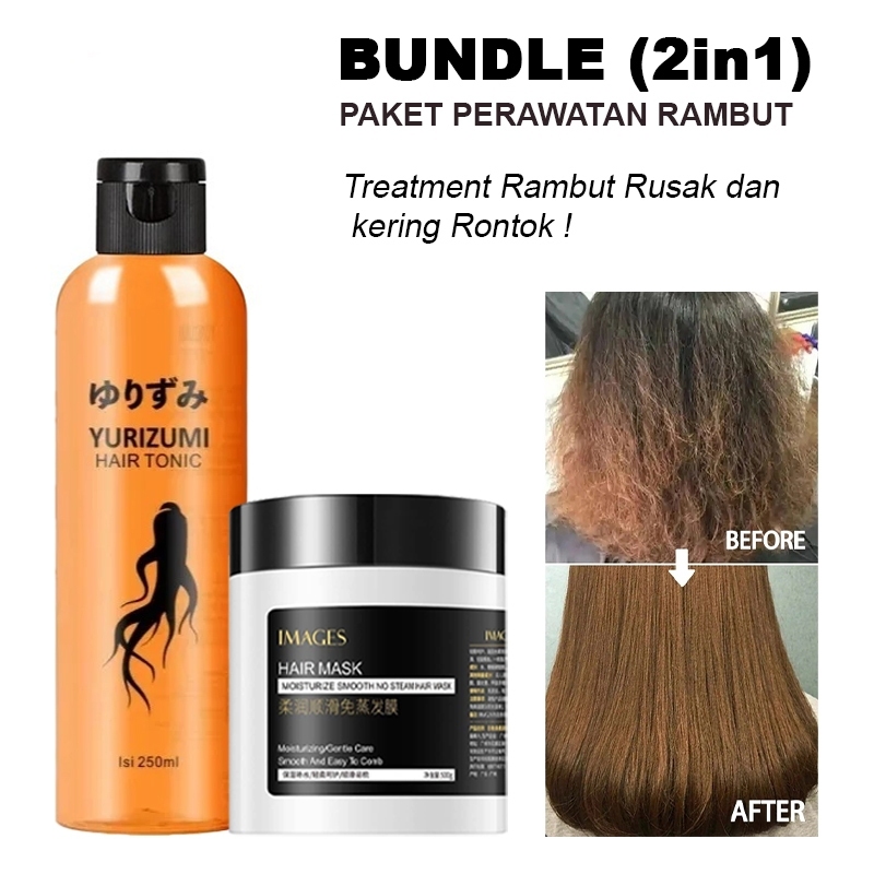 PAKET 2in1 Hair Mask dan Hair Tonic  Ginseng Treatment Rambut Bercabang dan Rusak