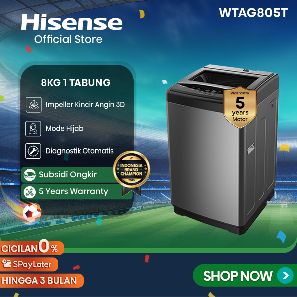 Mesin Cuci Hisense WTAG805T Top Loading 8KG