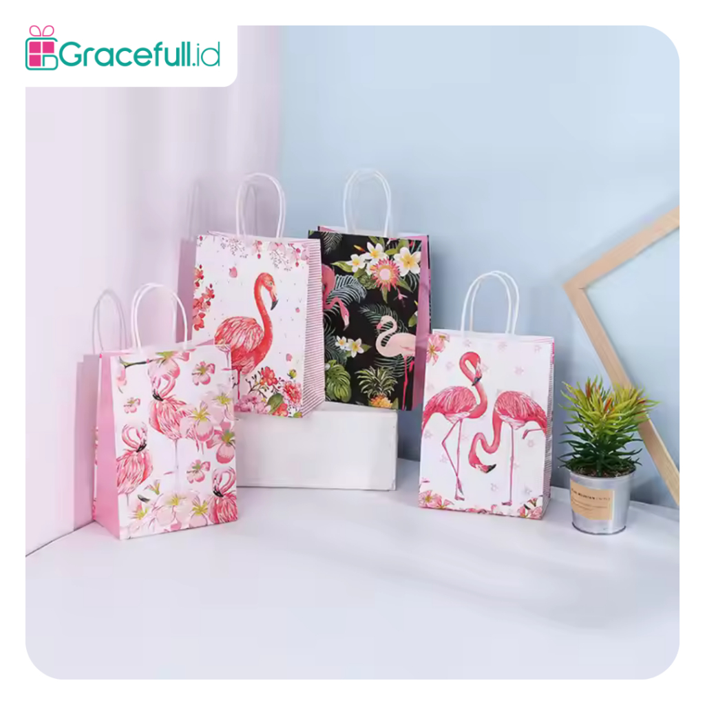 

Paper Bag Kantong Kertas Kraft Motif Flamingo Hampers Souvenir I AK02F1