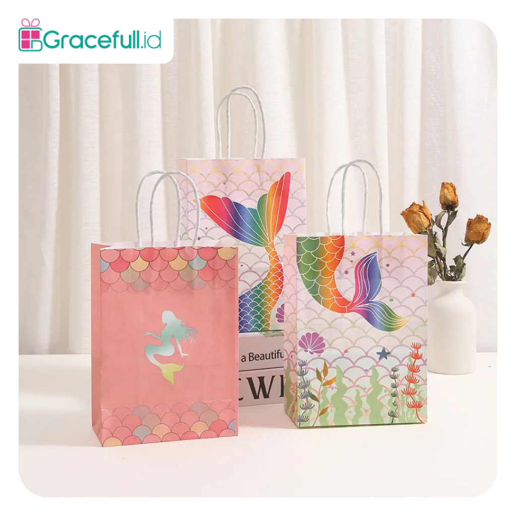 

Paper bag Motif Mermaid / Tas Kado Hadiah Pesta Ulang Tahun Motif Mermaid / Motif Putri Duyung | AK01E1
