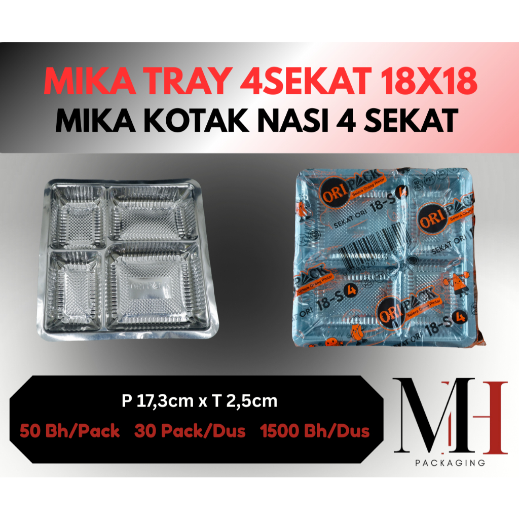 Mika Nasi Kotak Dus / Mika Tray Sekat 4 5 7 / Mika Alas Nasi Lauk / Mika Sekat Nasi Kotak Uk 18 & 20