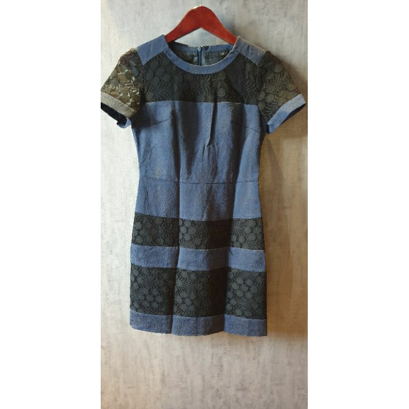 Dress brokat navy hitam preloved
