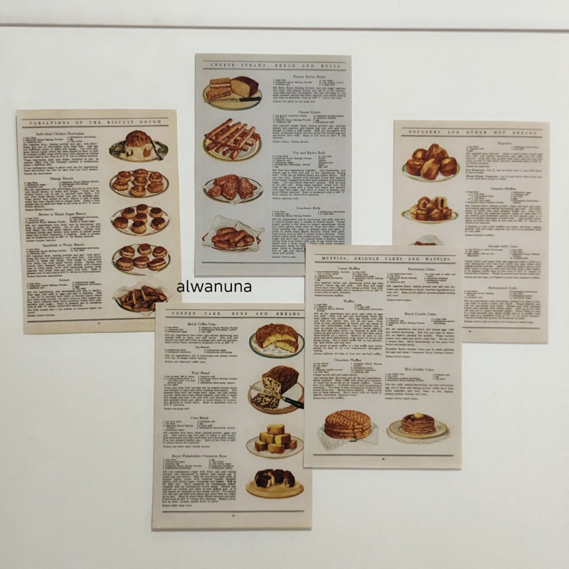 5 lembar Poster vintage dessert Cake Recipe Wall Decor Vintage retro paper kertas Dekorasi hiasan di