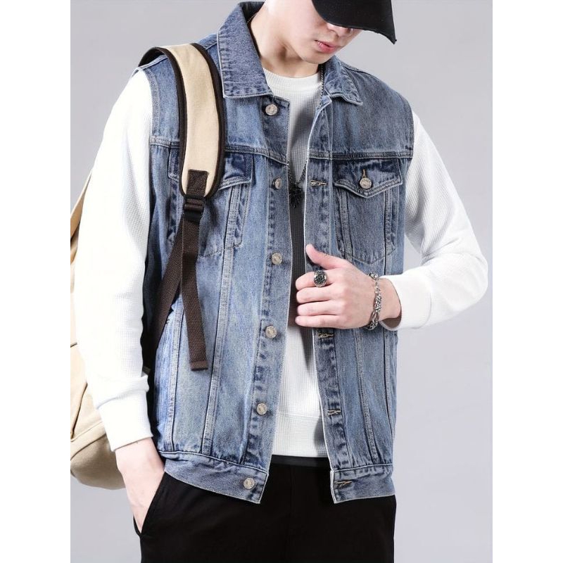 Rompi Jeans Jumbo BigSize  Pria Wanita M L XL XXL XXXL / Vest Denim Blue Sandwash