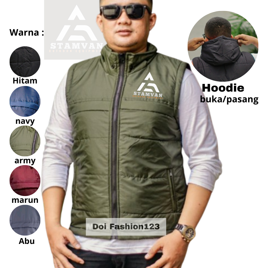 Jaket rompi parasut premium HIKING STAMVAN - Vest kupluk pria Motor