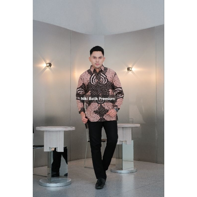 Niki Batik Premium - Kapal Kandas Mocca Kemeja Batik baju pria kemeja lengan panjang lapis furing ka