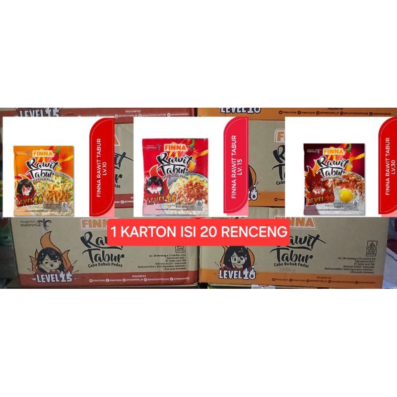 

FINNA Cabai tabur Bubuk Cabe tabur bon cabe bumbu pedas PERDUS ISI 20 RENCENG@12Sachet LEVEL 10 LEVEL15 LEVEL30
