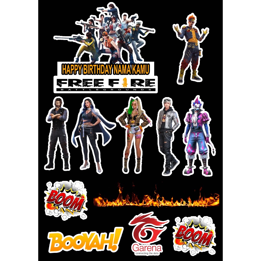 Topper Kue Ulang Tahun Karakter Lucu FF FREE FIRE | Hiasan Kue Custom Nama