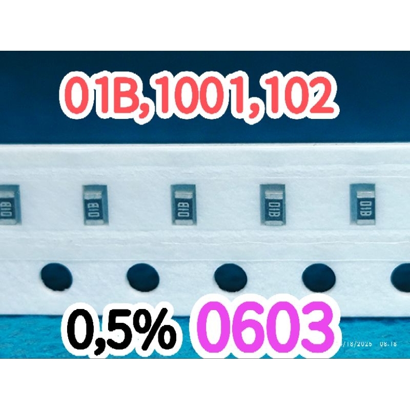 10pcs Chip resistor smd 01B 1001 102 1K0 0,5% size 0603 1608 1Kohm 1K OHM 1 Kohm