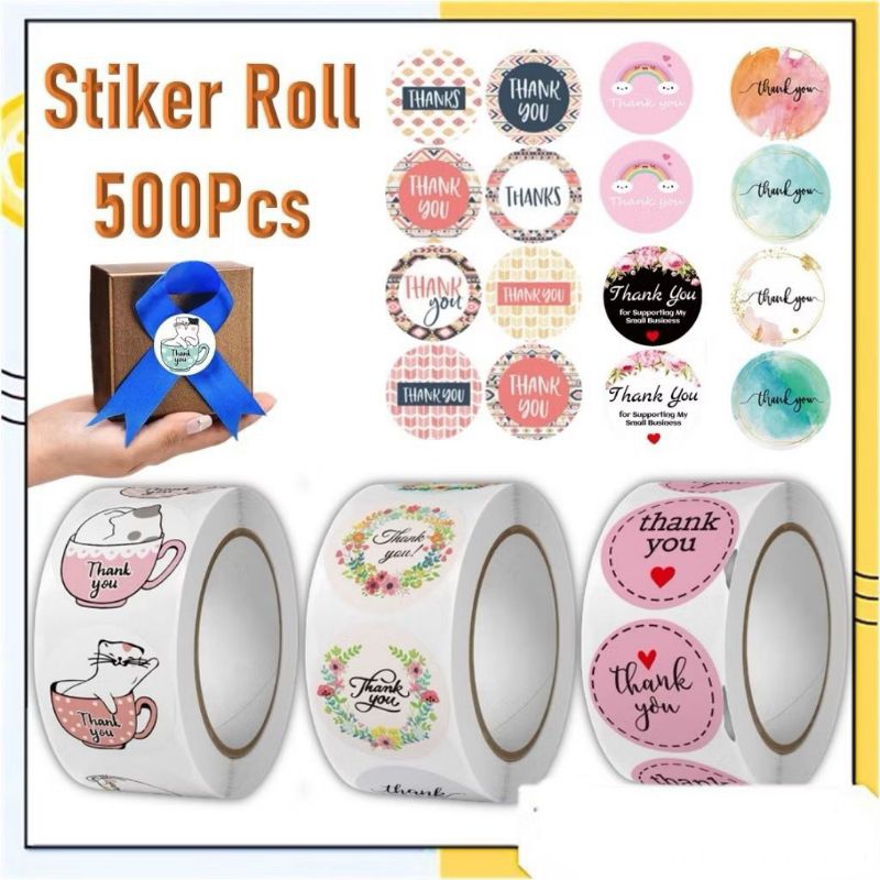 

Sticker Thank You Roll Isi 500 Pcs Self Adhesive Seal Label Roll 2Cm Tempelan Ucapan Terimakasih Bulat 500pcs Segel Order Packing