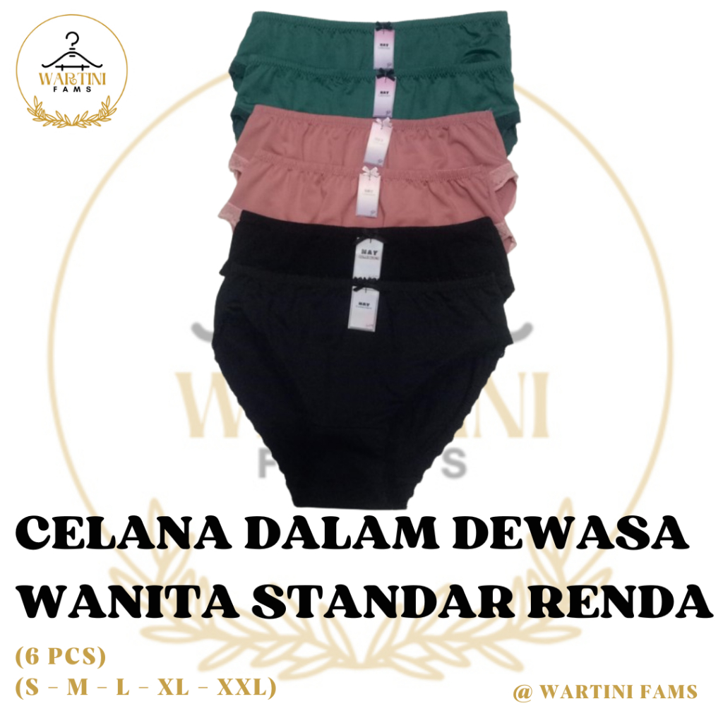 (Harga 6 PCS) Celana Dalam Wanita Dewasa - CD Wanita Dewasa Standar Premium Renda Spandek Balon Warn