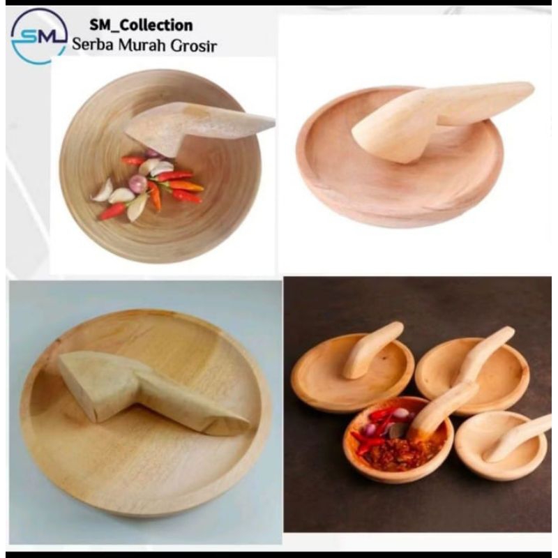 cobek+ulekan/cobek sambel/cobek set ulekan/cobek kayu 20/24