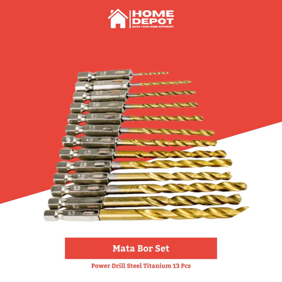 Mata Bor Power Drill Steel Titanium Hex Shank 13 Pcs