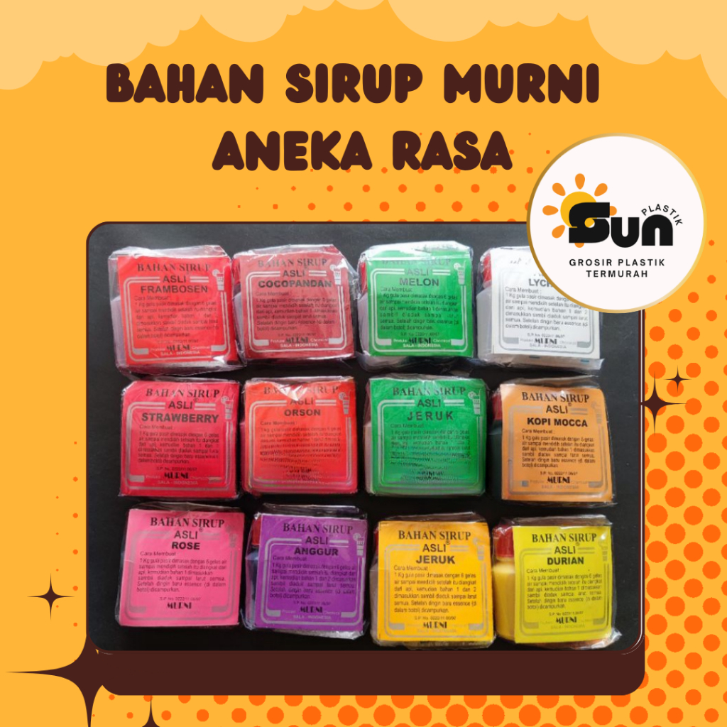 

Bahan Sirup Murni Asli Aneka Rasa 45 Gram | Bahan Sirup Asli