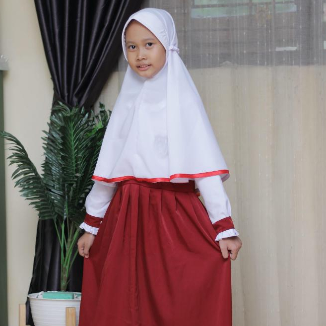 Setelan Gamis Kerudung Seragam SD Anak Perempuan