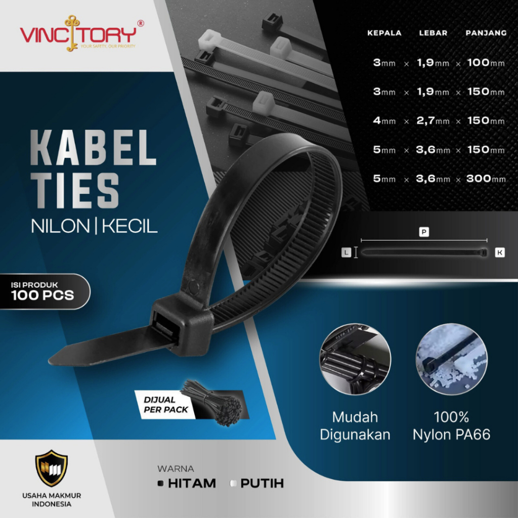 

Kabel Ties Nilon Putih/Hitam- Cable Tie Pengikat Kabel 1Pack isi100 PCS Vincitory