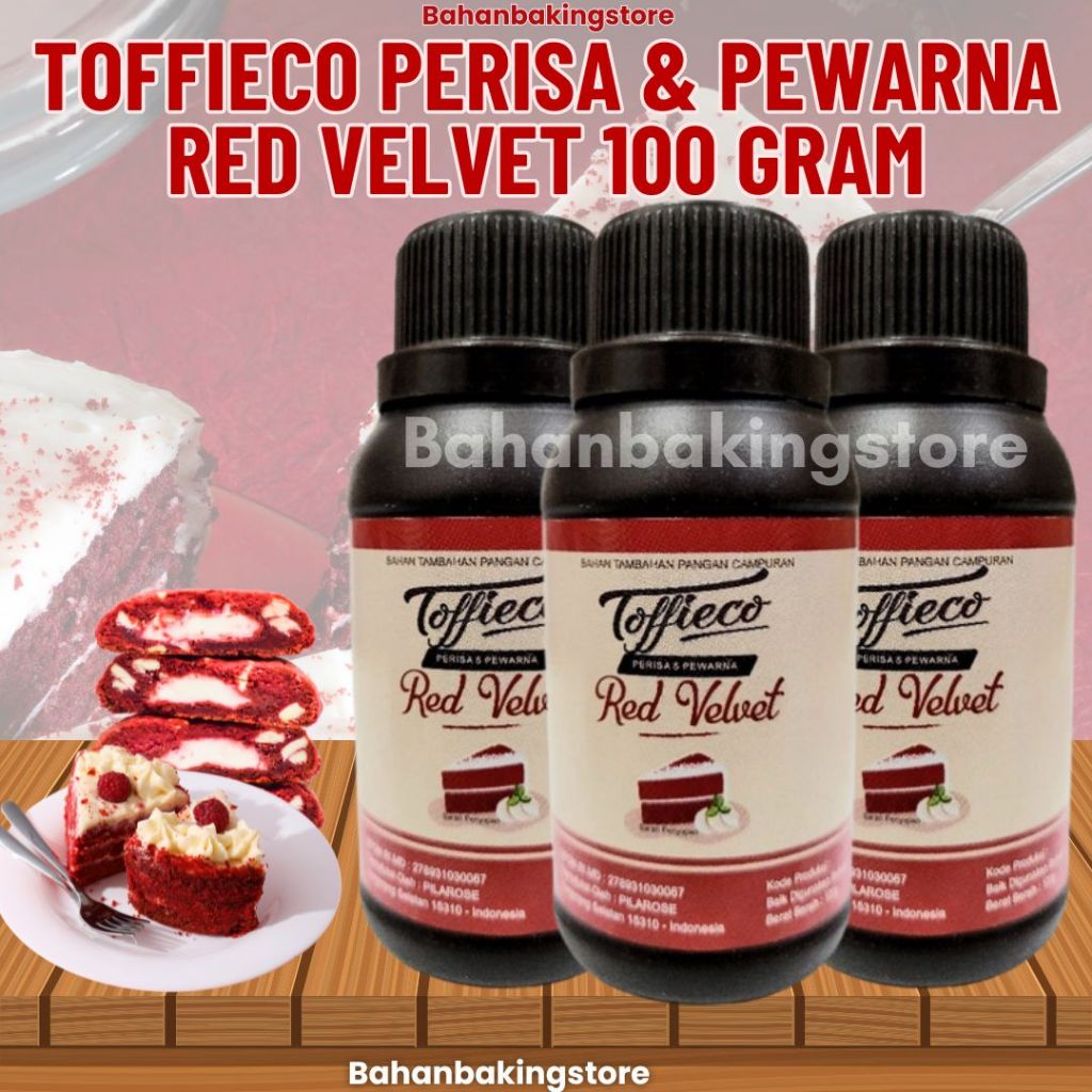 TOFFIECO RED VELVET PERISA DAN PEWARNA MAKANAN 100 GRAM / PERISA MAKANAN RASA RED VELVET 100GRAM