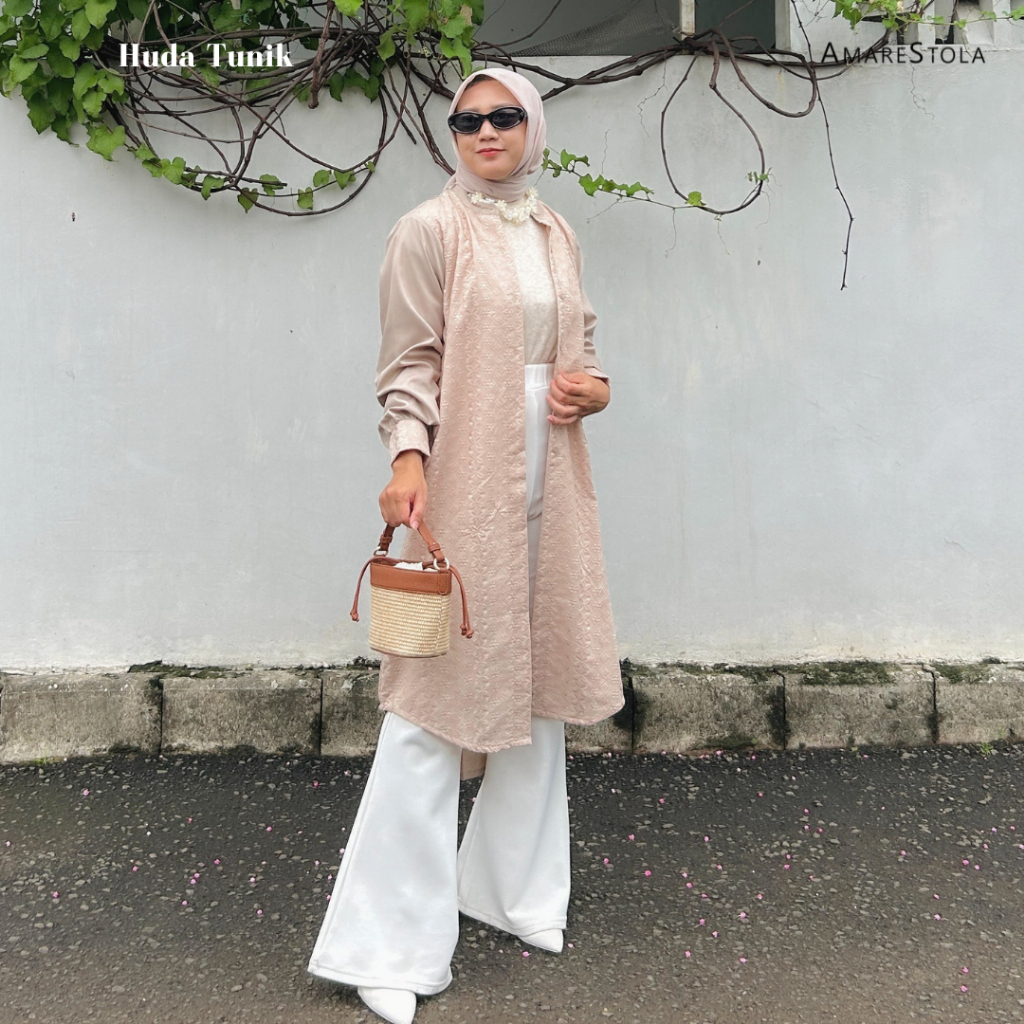 Amarestola - Huda Tunik / Tunik Lengan Panjang Katun Bordir Coksu Putih Hitam Sage