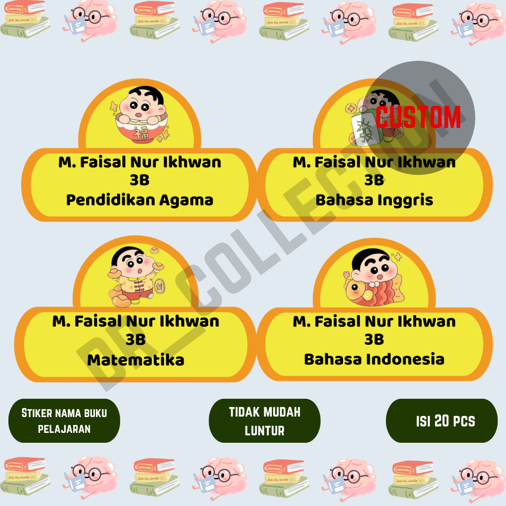 

[Spesial 2] Stiker Nama Kepemilikan Buku Pelajaran 20 pcs | Bisa Cusstom | HD Print | Promo | Murah