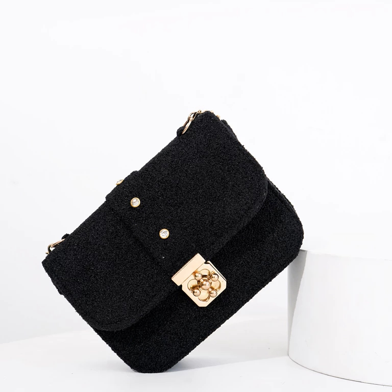 Tas Selempang Wanita Bulu Hitam Elegan | Slingbag Fashion Korea Tas Bahu Wanita Fashion Korea | Slin