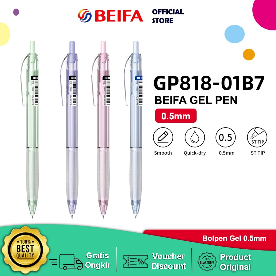 

Beifa Pulpen Gel/Pena Gel 0.5mm Tinta Hitam Halus GP818