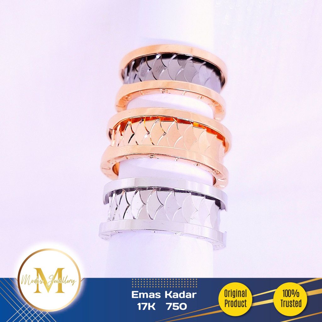 MODIS JEWELLERY - Cincin BLV Zero Lis Hitam Italy Putih Rosegold - Emas 17k 750