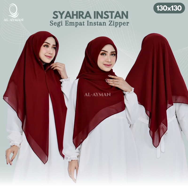 Syahra 130x130 Segi Empat Instan Zipper Jumbo Hijab Instan Resleting Ceruty Premium